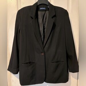 Karen Scott Black Long Sleeve Boyfriend Blazer With Button closing on front.